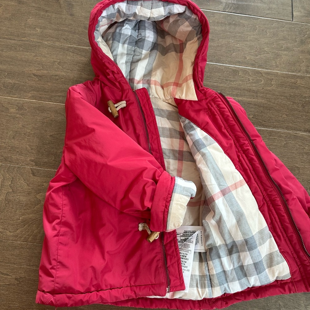 Burberry Red Hooded Jacket with Check Lining